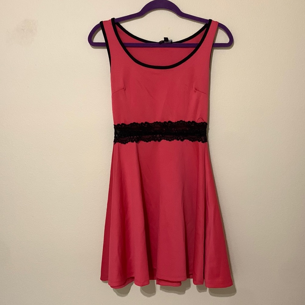 Pink Dress with Black Lace